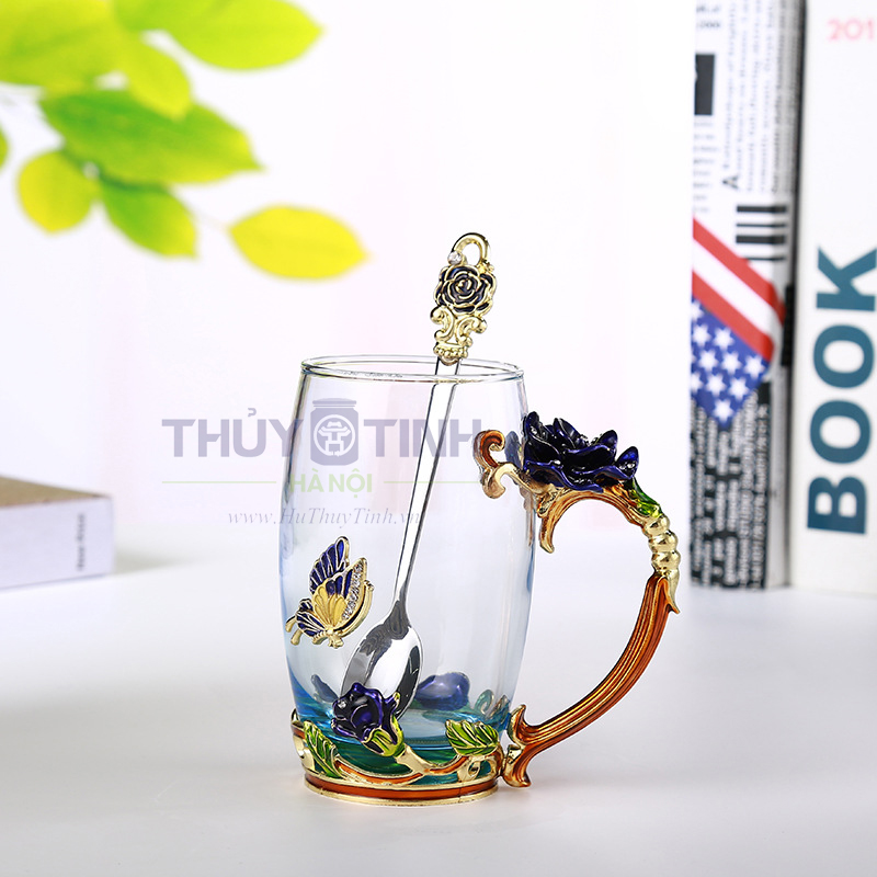 (Quà tặng) Bộ cốc uống trà chạm khắc hoa ngọc